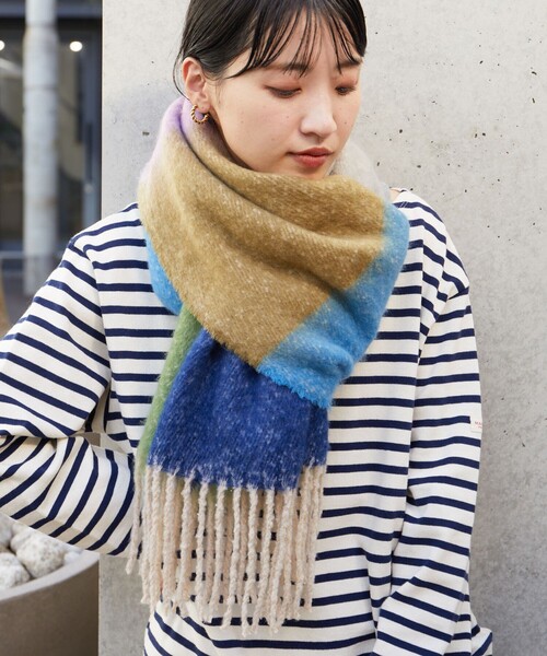 ヒステリックグラマー　マフラー　グリーン×ブルー×オレンジ ヒステリックグラマー マフラー グリーン×ブルー×オレンジ