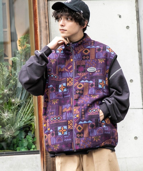 Ridingmania（ライディングマニア）の「【Ridingmania/ライディングマニア】ロゴワッペン/フリースバルーンベスト（ベスト・メンズ・ブラック/パープル/グレー・MEDIUM/LARGE）」の3枚目の写真