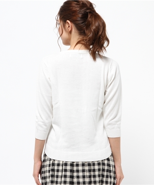 OUTLET（アウトレット）の「【CIAOPANIC TYPY】ラミーコットンパイナップルニットプルオーバー（ニット/セーター・レディース・オフホワイト/ネイビー・ONE）」の4枚目の写真