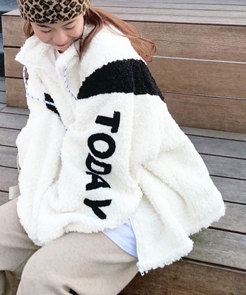NinaetLina（ニナエリナ）の「ボアスタンドジップアウター（ブルゾン・レディース・ブラック/ライトベージュ・M/XL/L）」の7枚目の写真