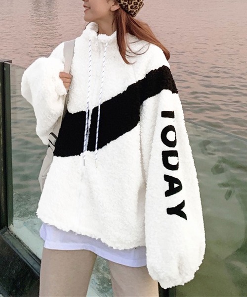 NinaetLina（ニナエリナ）の「ボアスタンドジップアウター（ブルゾン・レディース・ブラック/ライトベージュ・M/XL/L）」の8枚目の写真