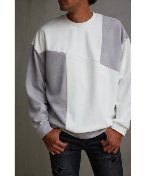 AZUL by moussy(アズールバイマウジー)の「フェイクスウェードパネル切替トップス(Tシャツ/カットソー・メンズ・ベージュ系その他/ホワイト系その他/ブラック系その他・LARGE/MEDIUM)」の2枚目の写真