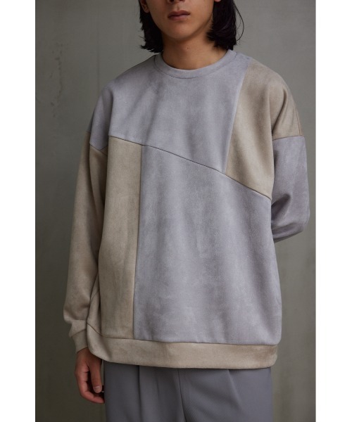 AZUL by moussy(アズールバイマウジー)の「フェイクスウェードパネル切替トップス(Tシャツ/カットソー・メンズ・ベージュ系その他/ホワイト系その他/ブラック系その他・LARGE/MEDIUM)」の1枚目の写真