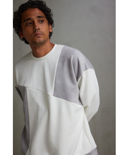 AZUL by moussy(アズールバイマウジー)の「フェイクスウェードパネル切替トップス(Tシャツ/カットソー・メンズ・ベージュ系その他/ホワイト系その他/ブラック系その他・LARGE/MEDIUM)」の4枚目の写真