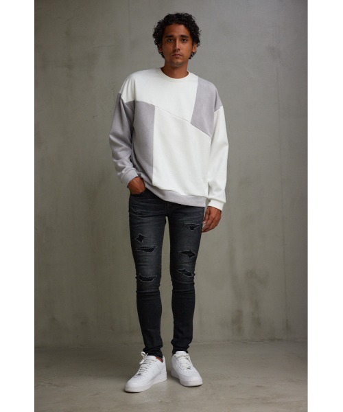 AZUL by moussy(アズールバイマウジー)の「フェイクスウェードパネル切替トップス(Tシャツ/カットソー・メンズ・ベージュ系その他/ホワイト系その他/ブラック系その他・LARGE/MEDIUM)」の6枚目の写真