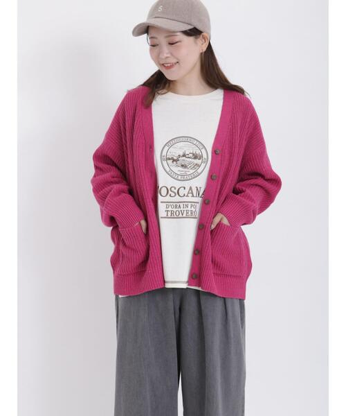 Samansa Mos2（サマンサ モスモス）の「【マシンウォッシャブル】畦編みVネックカーディガン（カーディガン/ボレロ・レディース・ピンク/グリーン/モカ/キナリ/チャコールグレー/ブルー・F）」の7枚目の写真