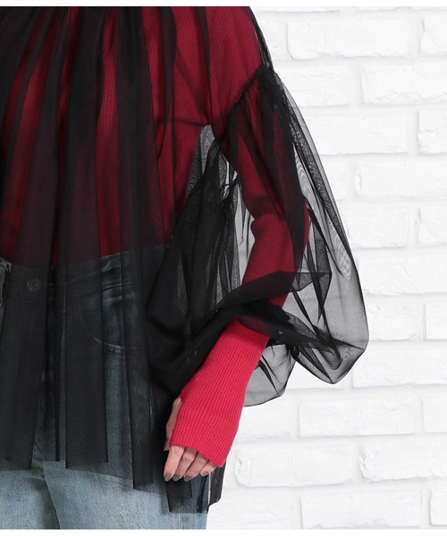 Settimissimo（セッティミッシモ）の「チュールレイヤード パフスリーブ クルーネック プルオーバー（Tシャツ/カットソー・レディース・ベージュ系その他/ブラック・FREE）」の15枚目の写真