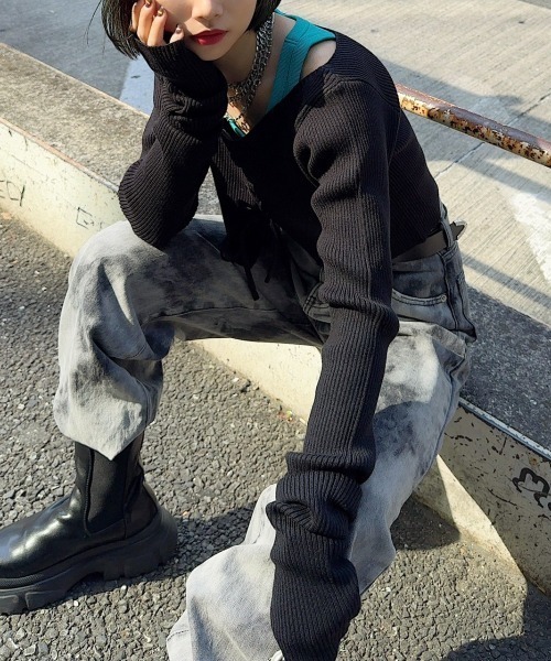 PAGEBOY(ページボーイ)の「レースUPニット×タンクSET2(ニット/セーター・レディース・グレー/ブルー/オレンジ/ブラック・FREE)」の5枚目の写真