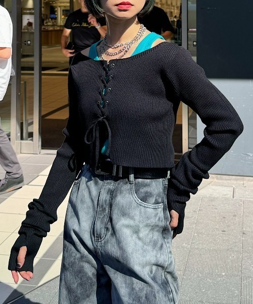 PAGEBOY(ページボーイ)の「レースUPニット×タンクSET2(ニット/セーター・レディース・グレー/ブルー/オレンジ/ブラック・FREE)」の8枚目の写真