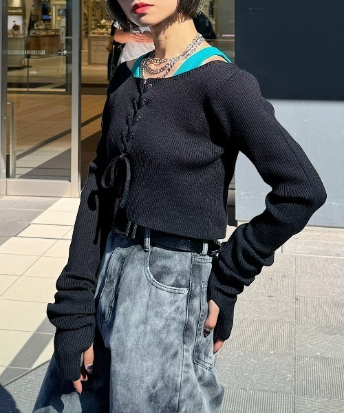 PAGEBOY(ページボーイ)の「レースUPニット×タンクSET2(ニット/セーター・レディース・グレー/ブルー/オレンジ/ブラック・FREE)」の9枚目の写真