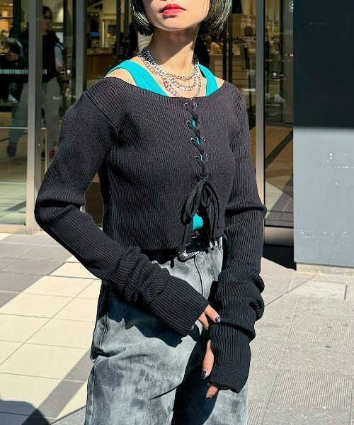 PAGEBOY(ページボーイ)の「レースUPニット×タンクSET2(ニット/セーター・レディース・グレー/ブルー/オレンジ/ブラック・FREE)」の11枚目の写真