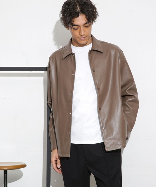 NANO universe（ナノユニバース）の「フェイクレザーシャツジャケット