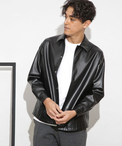 NANO universe（ナノユニバース）の「フェイクレザーシャツジャケット