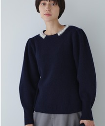 ◆ビジュー付きペプラムニット