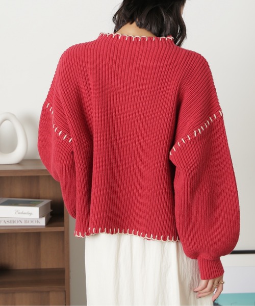 FREE'S MART（フリーズマート）の「配色ステッチ畦編みニット（ニット/セーター・レディース・ブラック/レッド/オフホワイト・FREE）」の19枚目の写真