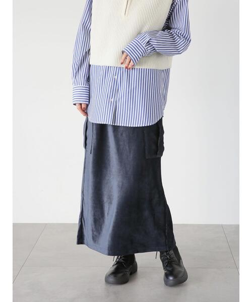 Lugnoncure（ルノンキュール）の「カットコールフラップポケットスカート（スカート・レディース・カーキ/ネイビー/グレー・F）」の3枚目の写真