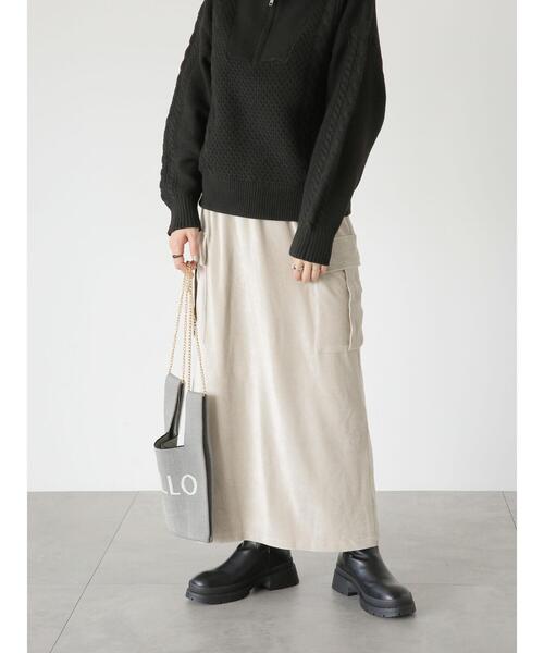 Lugnoncure（ルノンキュール）の「カットコールフラップポケットスカート（スカート・レディース・カーキ/ネイビー/グレー・F）」の2枚目の写真