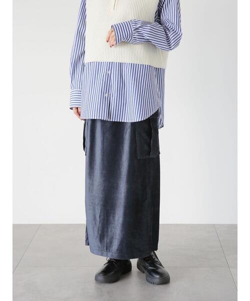 Lugnoncure（ルノンキュール）の「カットコールフラップポケットスカート（スカート・レディース・カーキ/ネイビー/グレー・F）」の7枚目の写真