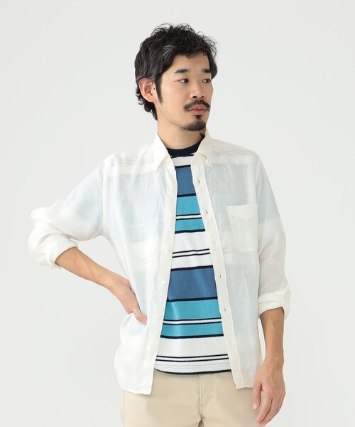 BEAMS PLUS（ビームスプラス）の「BEAMS PLUS / リネン オックスフォード ボタンダウン シャツ（シャツ/ブラウス・メンズ・ホワイト/ブラック/イエロー/ブルー・X-LARGE/MEDIUM/LARGE/SMALL/X-SMALL）」の9枚目の写真
