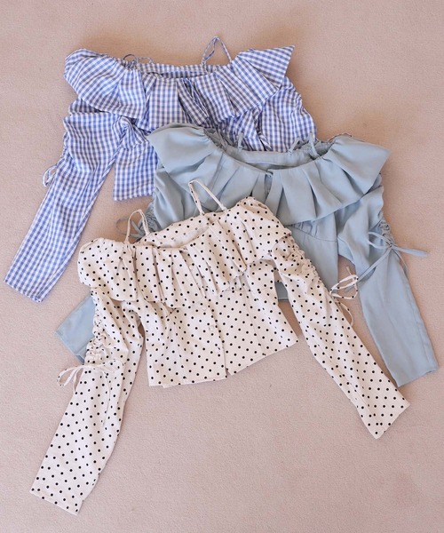 Seemi. byNICECLAUP（ シーミーバイナイスクラップ）の「【Seemi.】ショートフリルブラウス（シャツ/ブラウス・レディース・アイボリー/ブルー系その他/サックスブルー・FREE）」の14枚目の写真