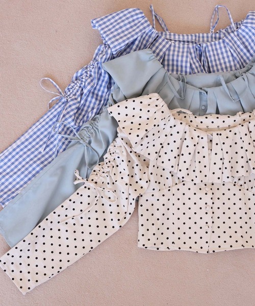 Seemi. byNICECLAUP（ シーミーバイナイスクラップ）の「【Seemi.】ショートフリルブラウス（シャツ/ブラウス・レディース・アイボリー/ブルー系その他/サックスブルー・FREE）」の15枚目の写真