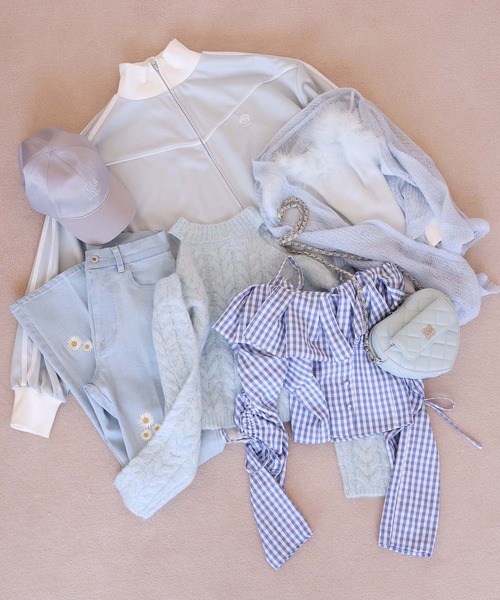 Seemi. byNICECLAUP（ シーミーバイナイスクラップ）の「【Seemi.】ショートフリルブラウス（シャツ/ブラウス・レディース・アイボリー/ブルー系その他/サックスブルー・FREE）」の16枚目の写真