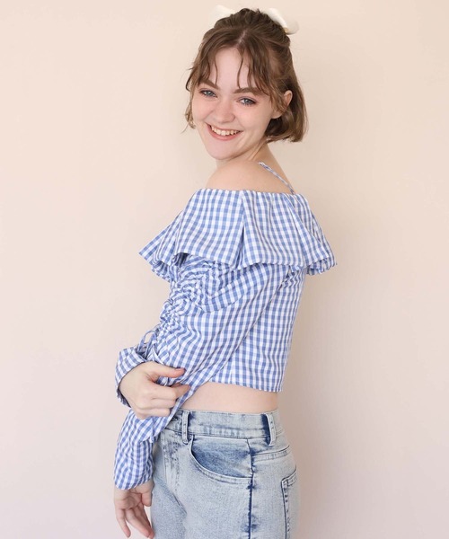 Seemi. byNICECLAUP（ シーミーバイナイスクラップ）の「【Seemi.】ショートフリルブラウス（シャツ/ブラウス・レディース・アイボリー/ブルー系その他/サックスブルー・FREE）」の12枚目の写真