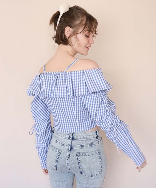 Seemi. byNICECLAUP（ シーミーバイナイスクラップ）の「【Seemi.】ショートフリルブラウス（シャツ/ブラウス・レディース・アイボリー/ブルー系その他/サックスブルー・FREE）」の13枚目の写真