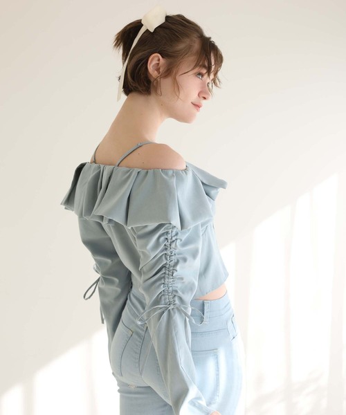 Seemi. byNICECLAUP（ シーミーバイナイスクラップ）の「【Seemi.】ショートフリルブラウス（シャツ/ブラウス・レディース・アイボリー/ブルー系その他/サックスブルー・FREE）」の8枚目の写真