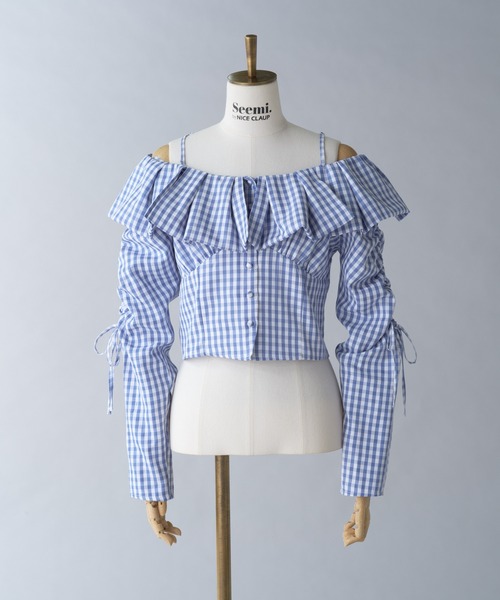 Seemi. byNICECLAUP（ シーミーバイナイスクラップ）の「【Seemi.】ショートフリルブラウス（シャツ/ブラウス・レディース・アイボリー/ブルー系その他/サックスブルー・FREE）」の17枚目の写真