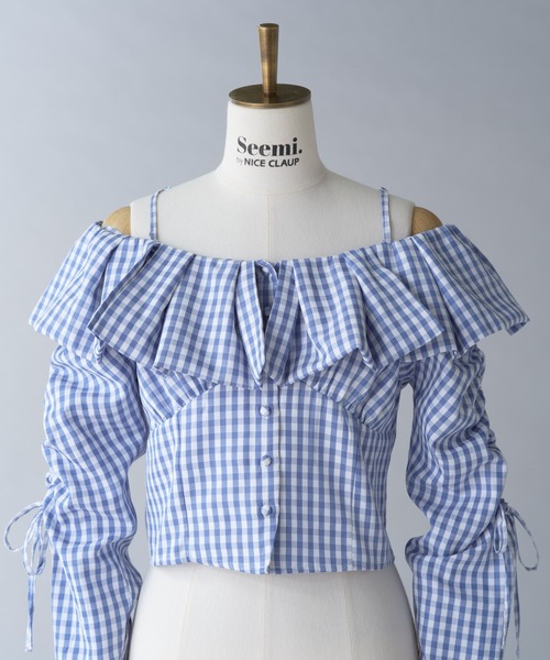 Seemi. byNICECLAUP（ シーミーバイナイスクラップ）の「【Seemi.】ショートフリルブラウス（シャツ/ブラウス・レディース・アイボリー/ブルー系その他/サックスブルー・FREE）」の18枚目の写真