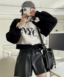裏起毛ロゴスウェット NYCロゴラグランショート丈トレーナー