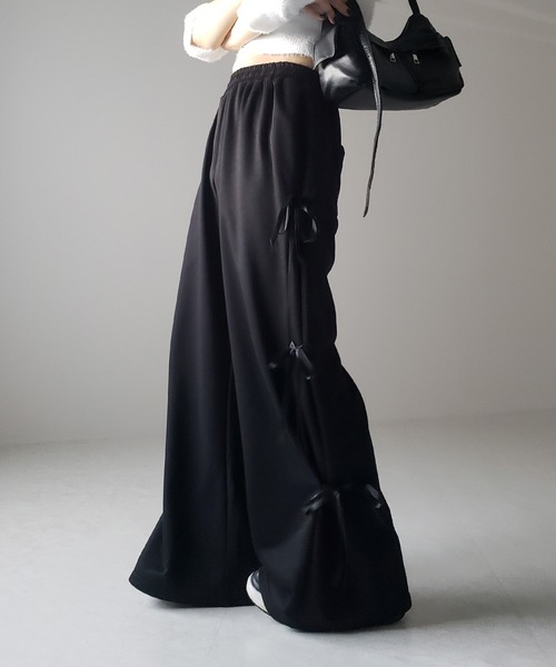 me+em select（ミームセレクト）の「【 ２color 】３ストラップサイドリボンワイドスウェットパンツ／ three strap side ribbon wide sweat pants（スウェットパンツ・レディース・ブラック/グレー・FREE）」の18枚目の写真