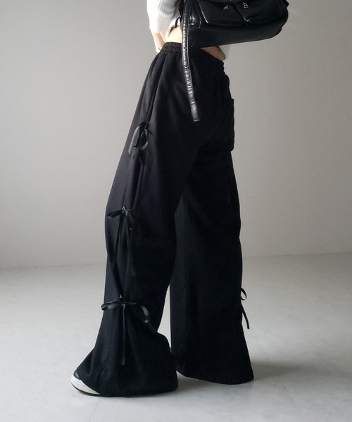 セール】【 2color 】3ストラップサイドリボンワイドスウェット