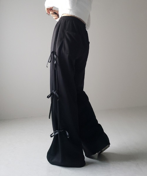 me+em select（ミームセレクト）の「【 ２color 】３ストラップサイドリボンワイドスウェットパンツ／ three strap side ribbon wide sweat pants（スウェットパンツ・レディース・ブラック/グレー・FREE）」の20枚目の写真