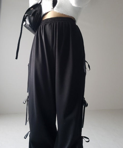 セール】【 2color 】3ストラップサイドリボンワイドスウェット