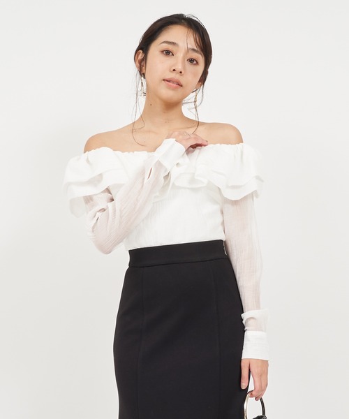 ROYAL PARTY(ロイヤルパーティー)の「ラッフルオフショルシャツブラウス(シャツ/ブラウス・レディース・イエロー/オフホワイト/ブラック・FREE)」の16枚目の写真