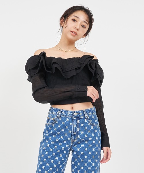 ROYAL PARTY(ロイヤルパーティー)の「ラッフルオフショルシャツブラウス(シャツ/ブラウス・レディース・イエロー/オフホワイト/ブラック・FREE)」の18枚目の写真