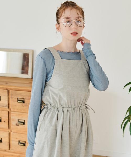 Crisp（クリスプ）の「サイドリボンサロペット（サロペット/オーバーオール・レディース・ブラウン/グレー・FREE）」の4枚目の写真