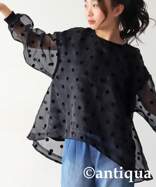 トップス　ドット セール】ドット柄シアートップス（シャツ/ブラウス）｜antiqua