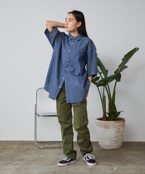 U.S. POLO ASSN.(ユーエスポロアッスン)の「U.S. POLO ASSN./ユーエスポロアッスン ワンポイント刺繍 レギュラーカラーシャツ 半袖シャツ(シャツ/ブラウス・メンズ・ホワイト/ネイビー/インディゴブルー/ホワイト×ブルー/ライラック/ホワイト×ネイビー・LL/S/M/L)」の14枚目の写真