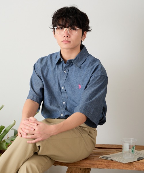 U.S. POLO ASSN.(ユーエスポロアッスン)の「U.S. POLO ASSN./ユーエスポロアッスン ワンポイント刺繍 レギュラーカラーシャツ 半袖シャツ(シャツ/ブラウス・メンズ・ホワイト/ネイビー/インディゴブルー/ホワイト×ブルー/ライラック/ホワイト×ネイビー・LL/S/M/L)」の16枚目の写真