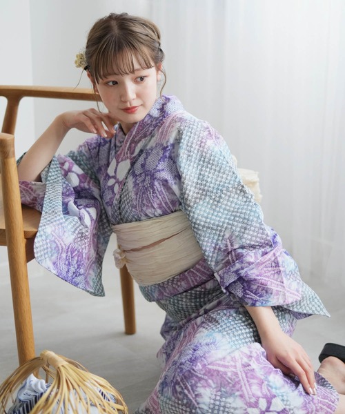 utatane（ウタタネ）の「有松絞り浴衣3点セット utatane 紫と緑が