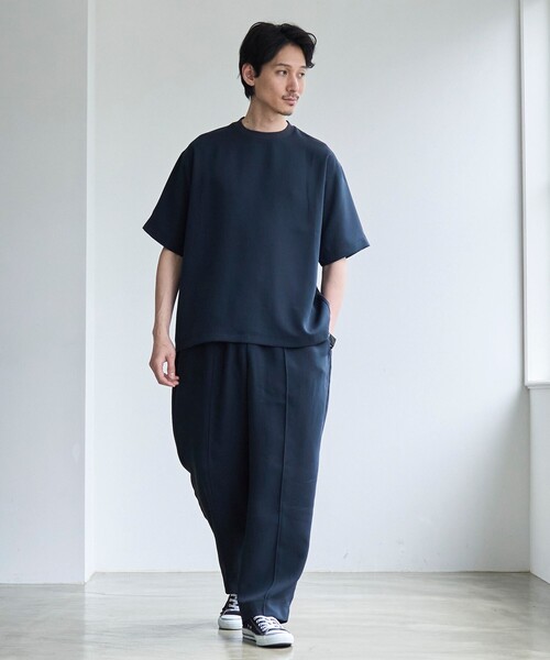 coen(コーエン)の「【RONEL】フクレ2重織ハーフスリーブ(Tシャツ/カットソー・メンズ・ネイビー/ブラック・M/S/L)」の4枚目の写真