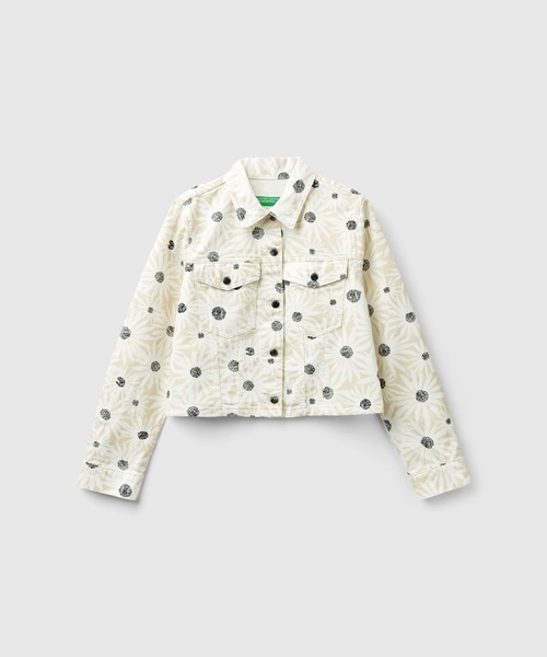 BENETTON (UNITED COLORS OF BENETTON)（ベネトンユナイテッドカラーズオブベネトン）の「花柄プリントクロップド丈カラーデニムジャケット（デニムジャケット・レディース・アイボリー/ラベンダー/ブルー・XX-SMALL/X-SMALL/SMALL/MEDIUM/LARGE）」の7枚目の写真