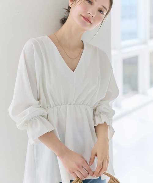 fifth（フィフス）の「Vネックペプラムブラウス（シャツ/ブラウス・レディース・ホワイト/ピンク/ブラック・M）」の19枚目の写真