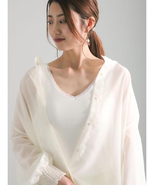 Te chichi(テチチ)の「レーストリムリブカップ付タンクトップ(Tシャツ/カットソー・レディース・オフホワイト/ブラウン/ブラック・F)」の2枚目の写真