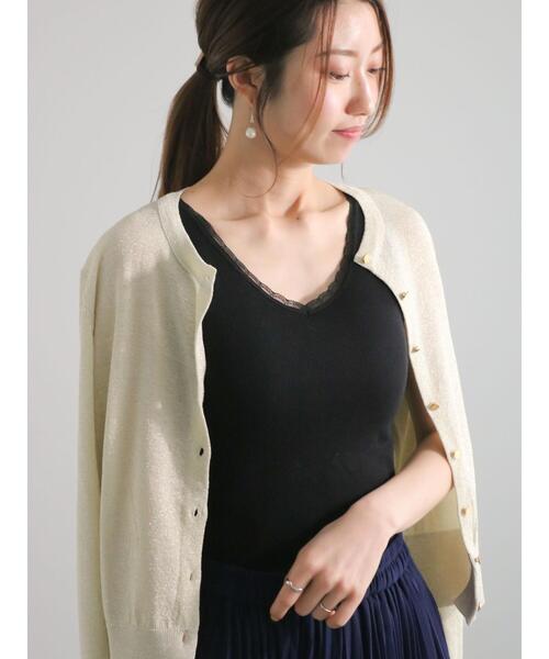 Te chichi(テチチ)の「レーストリムリブカップ付タンクトップ(Tシャツ/カットソー・レディース・オフホワイト/ブラウン/ブラック・F)」の3枚目の写真