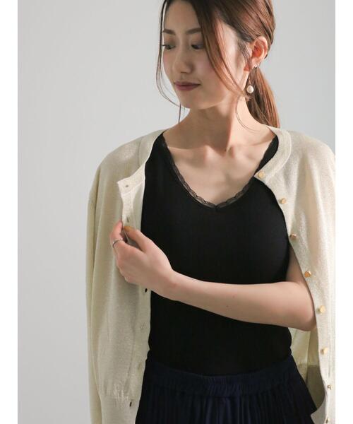 Te chichi(テチチ)の「レーストリムリブカップ付タンクトップ(Tシャツ/カットソー・レディース・オフホワイト/ブラウン/ブラック・F)」の4枚目の写真