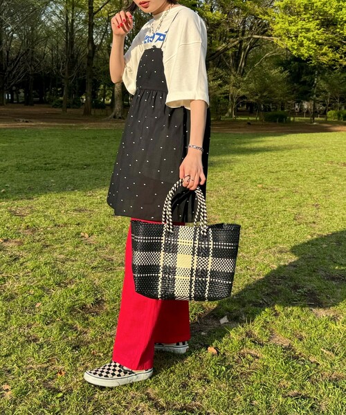 fredy emue（フレディエミュ）の「【Moon Bird/ムーンバード】ワイドシェイプメルカドバッグ（トートバッグ・レディース・ホワイト/ブラック系その他3/ブラック系その他・FREE）」の8枚目の写真